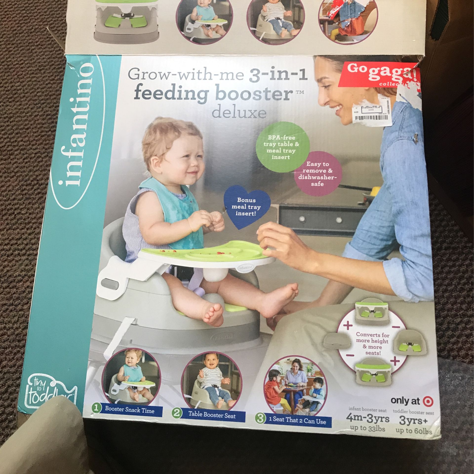 Never Used Open Box 3 In 1 Feeding Booster Chair