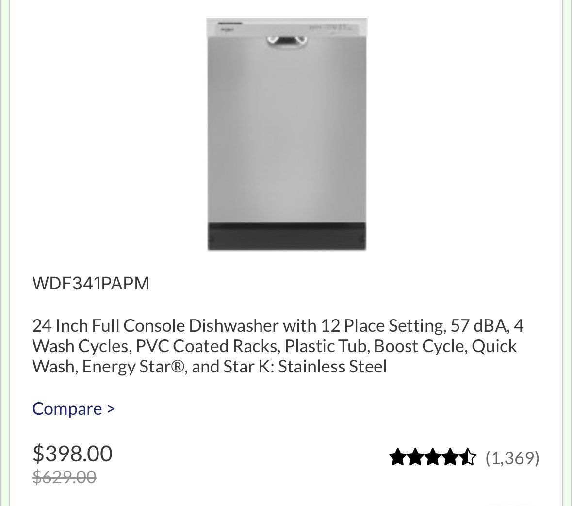 Whirlpool 24 Inch Full Console Dishwasher