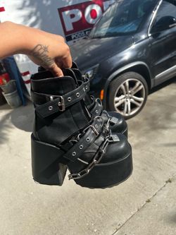 Demonia platform boots with chains and buckles