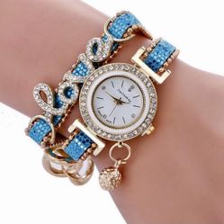 *SALE* Blue LOVE CHARM Bracelet Toggle Watch *See My Other 800 Items*