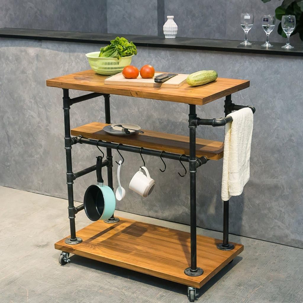 Industrial Portable Kitchen Island on Wheels,Bar Carts for the Home Wine Bar Beverage Coffee Cart,Me