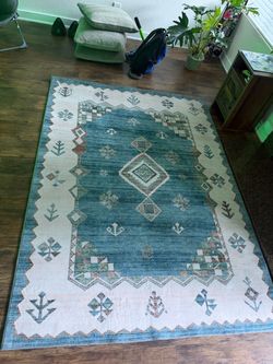 Teal Boho Tribal Area Rug