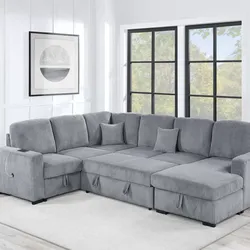Brand New Grey Corduroy Sectional Sofa Storage Sleeper