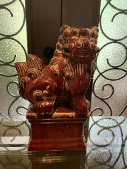 Chinese Foo Dog Ceramic Burgundy