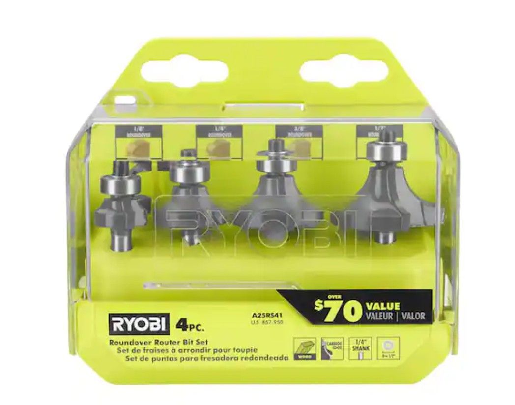 Roundover Router Bit Set (4-Piece) For 1/4 In. Collet