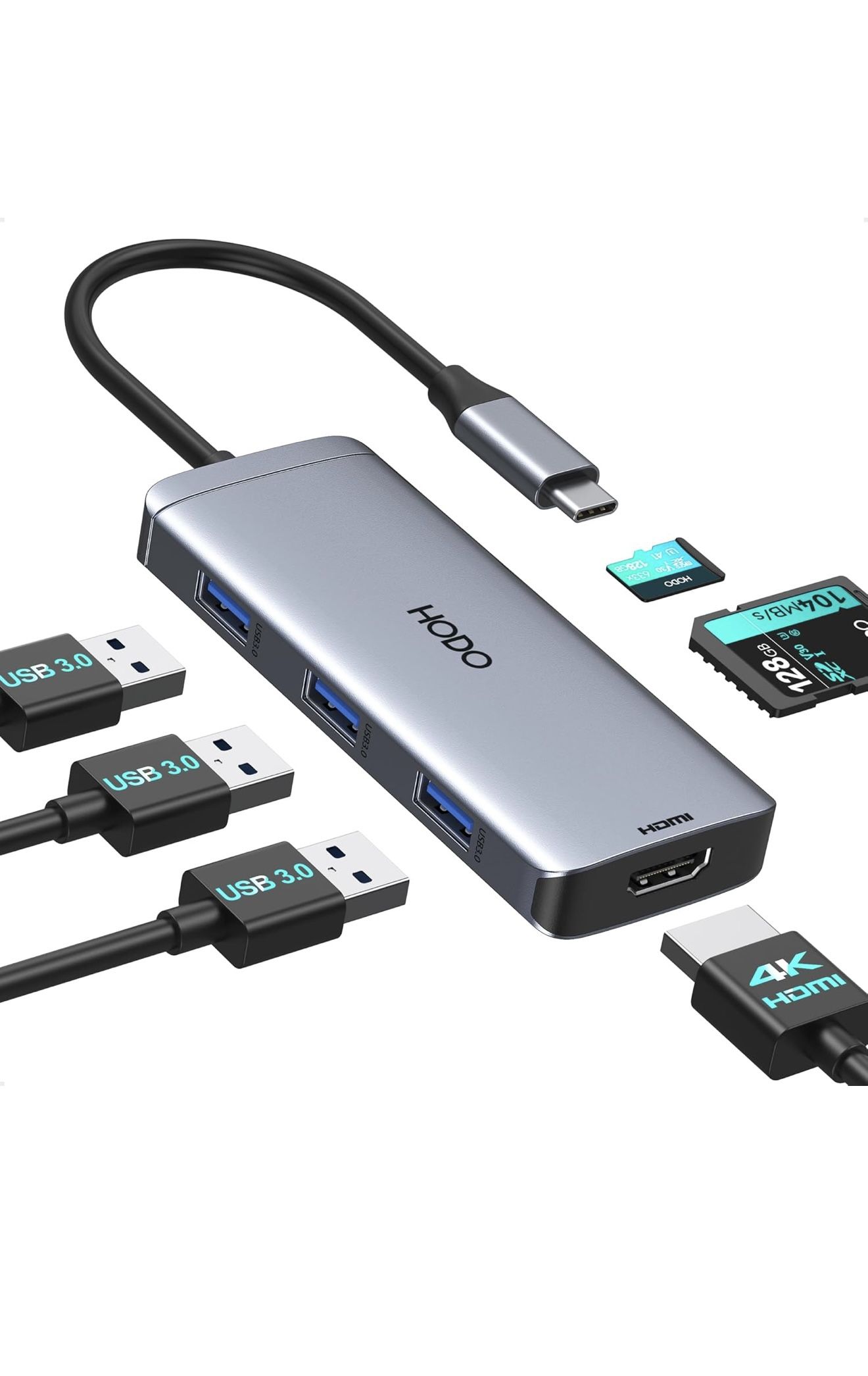 USB-C Hub Multiport Adapter for MacBook Air/Pro - 6 in 1 HDMI Dongle with 4K, USB 3.0 Ports, SD/TF Card Reader for MacBook m1/m2/m3/m4, Dell XPS, HP,