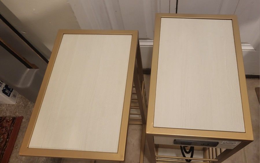 Set 2 End Tables Metal Frame Gold