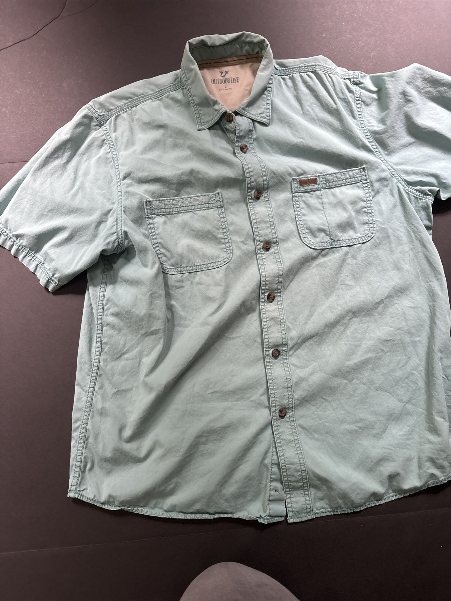 Outdoor Life Men’s Large, Short Sleeve, Teal Button-Down Shirt