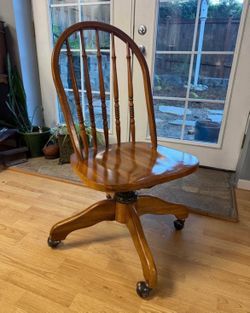 Vintage Wood Swivel Rolling office Desk Chair