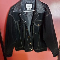 For sale Black leather and swayed, Ladies coat Size large In really good shape. $45 or best offer