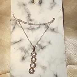 BEAUTIFUL New 14K over Sterling .50 TCW Natural White Sapphire Pendant Necklace! 24”