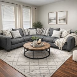 FREE DELIVERY-STONEWASH CHARCOAL SECTIONAL COUCH