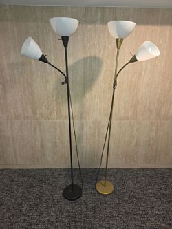 Lot of 2 Torchiere Floor Lamps with Reading Task Light - Black & Gold/Bronze Pair