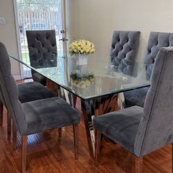 Dining Table (glass) With 6 Chairs 
