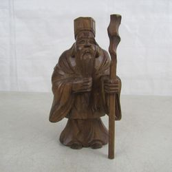 Chinese God of Longevity Vintage Wood Carved Sculpture Shou Lao Shou
