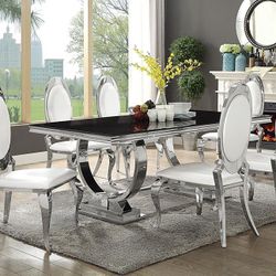 7-piece Rectangular Dining Set Creamy White and Chrome- Shop Now Pay Later 