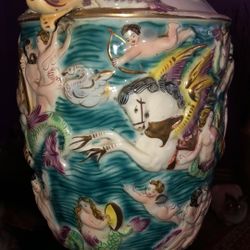 Vintage Antique Italian Capodimonte Maximalist Mermaid Table Lamp