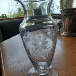 Etched Flowers Glass Vase