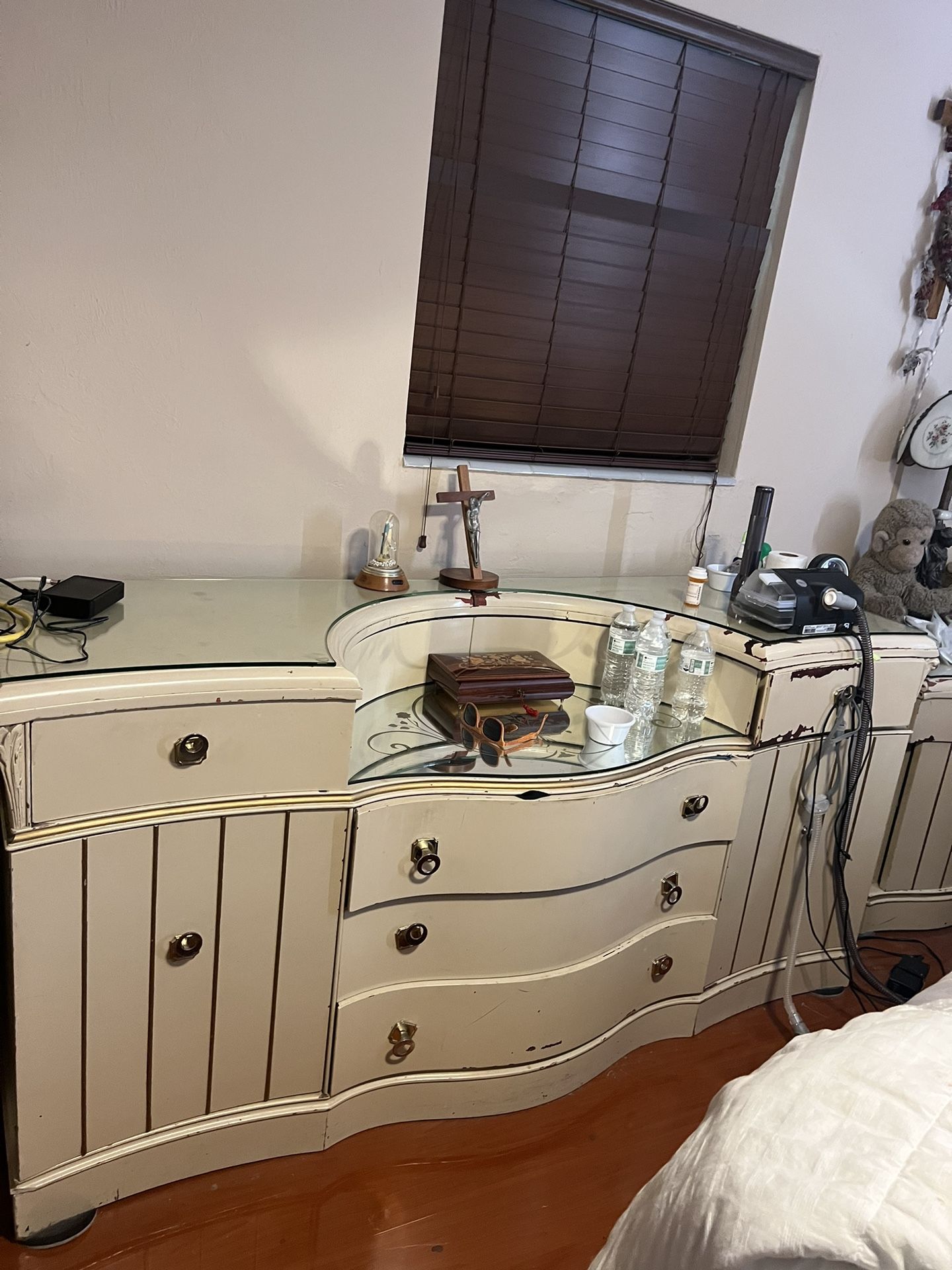 Antique Bedroom Set With Mirror Approx 1950’s Cherry Wood