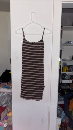 7DAY WKND Brown & Cream Striped Ribbed Dress