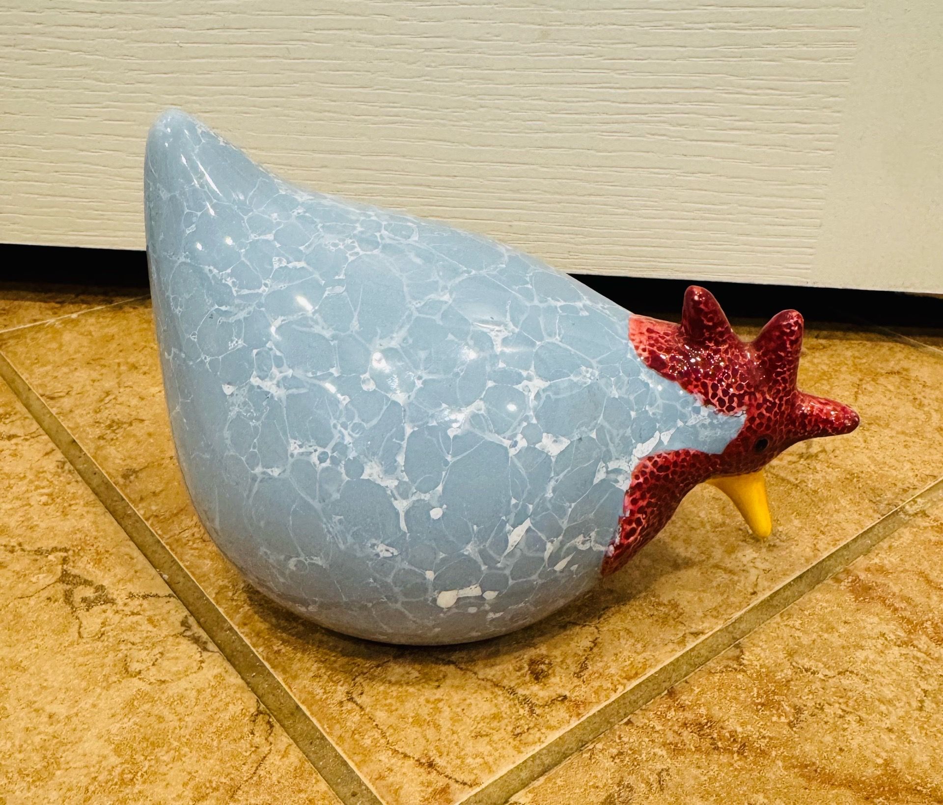 CBK Limited Blue Marbled Ceramic Rooster Figurine a small nicks on head - $5