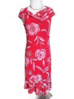 I.V.Y. Red Floral Print Midi Dress with Cowl Neck Size 10