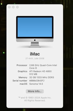 2009 iMac 27in 32gb Ram 2TB SSD
