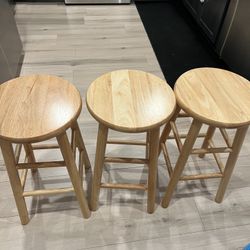 3 Winsome Natural Wood Barstools 24” High