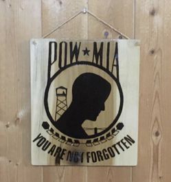 Pow Mia Hand Burned Wood Sign
