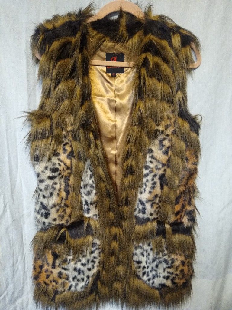A - Adrienne Landau Original Leopard Long Hair Faux Fur Vest