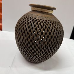 Mexican Decorative Clay Vase Brown