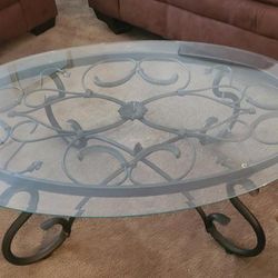 Glass and Wrought Iron Coffee Table & 2 End Tables