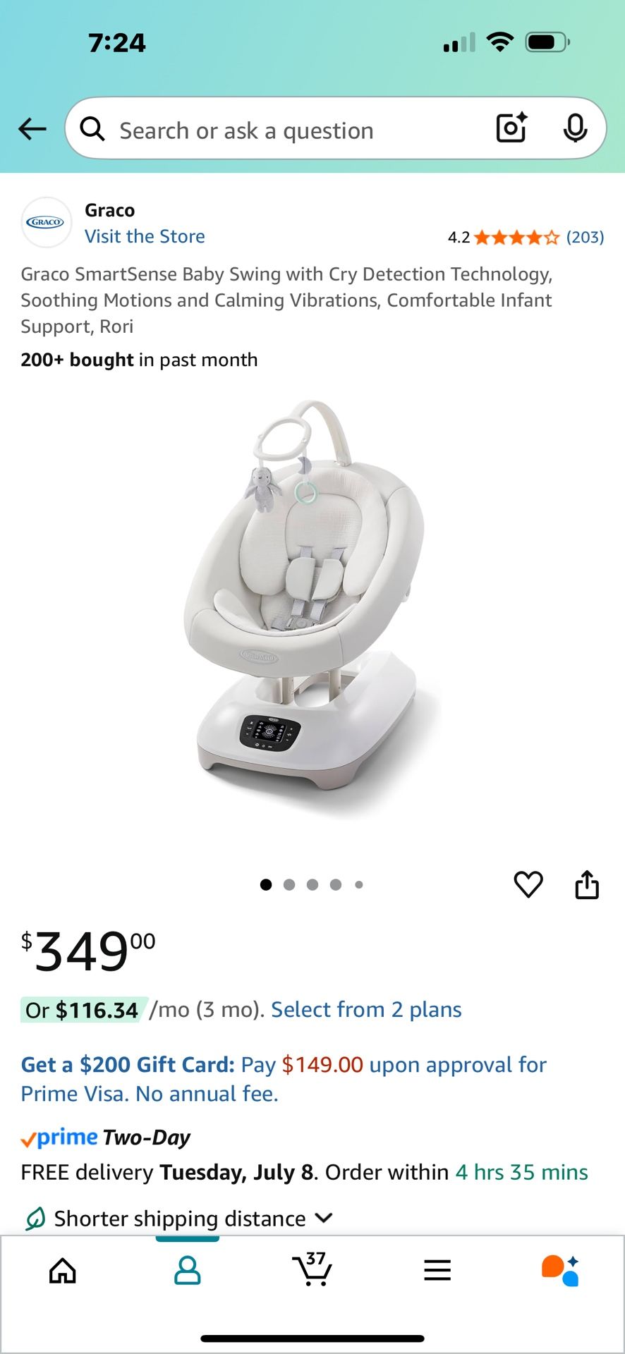 Graco smart sense baby swing