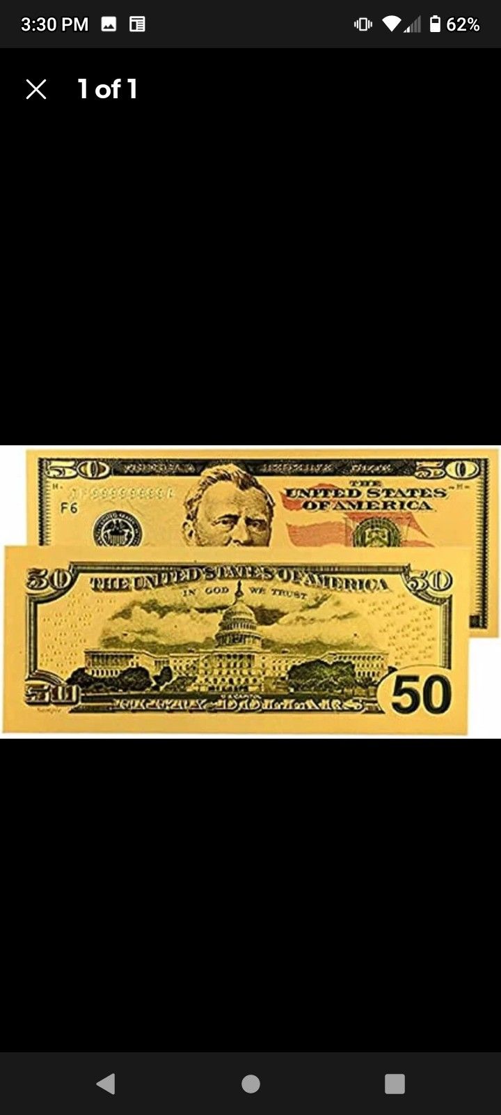 Gold Foil 50$ Bill Currency Money Gold 24k