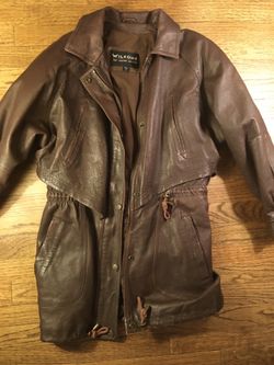 Wilson Leather Experts Men’s Long Brown Leather Jacket Size Small