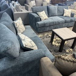 NEW BLUE FABRIC SOFA & LOVESEAT! I CAN ORDER CUSTOM STYLES COLORS AND SIZES ALL NEW 