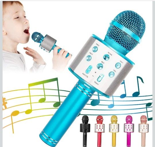 Brand New Wireless Bluetooth Karaoke Microphone for Kids, 5-in-1 Portable Handheld Karaoke Mic Speaker Player Recorder with Adjustable Remix FM Radio