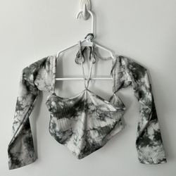 SHEIN Tie Dye Hanky Hem Halter Crop Top