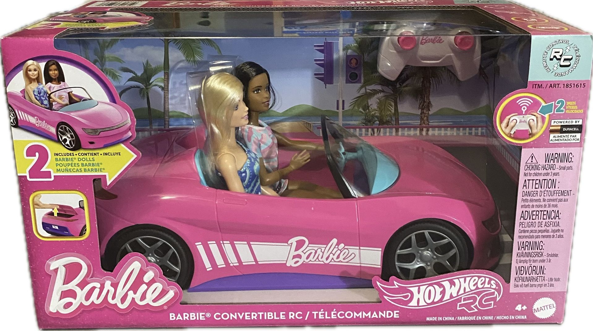 Hot Wheels Barbie Remote Control Convertible Car with 2 Dolls 1851615