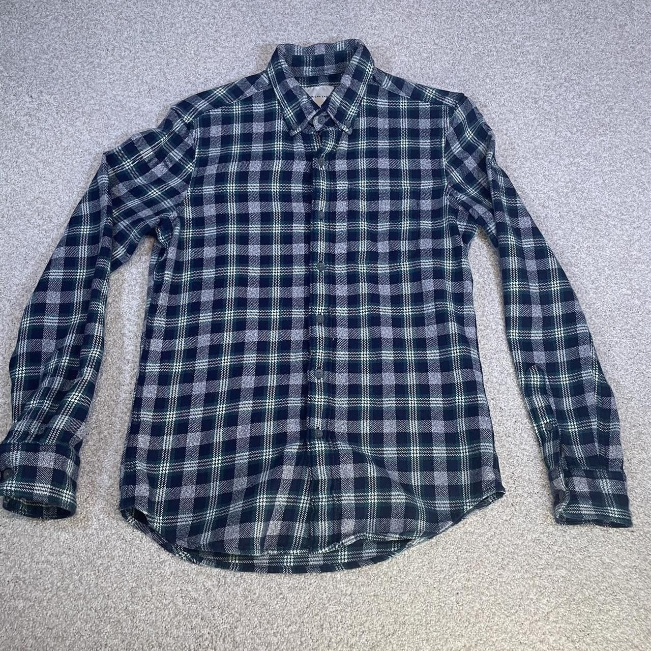 American Eagle Super Soft Flannel Mens Size XS Green Blue Plaid 100% Cotton