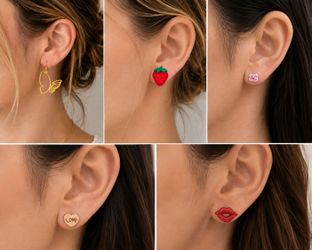 Handmade Novelty Earrings – Butterfly Strawberry Pig Heart Lips