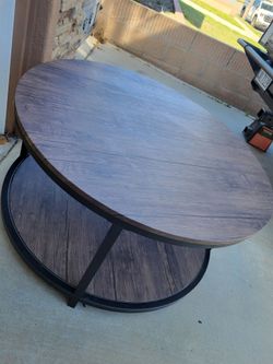 36" walnut color brown black round coffee table excellent condition