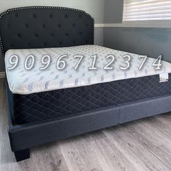 Queen Size Burlap Bed With Orthopedic Mattress 