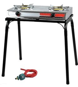 XtremepowerUS 25,516 BTU Double Burner Stove Stand Outdoor Propane Range Dual Propane Grill Burner Camping Picnic Cookout w/Detachable Legs95503 