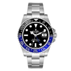 *2016 Rolex 40mm GMT Master II "Batman" Oyster Steel Watch with Black Dial and Blue / Black Bezel. (Pre-Owned Box/Card 116710BLNR)