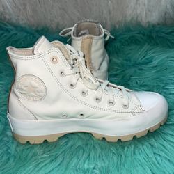 Converse All Star Cream Colored Leather Lugged Sneakers W8