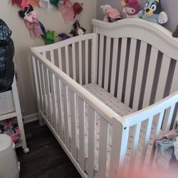Free, Solid Wood, White Baby Crib With Extras