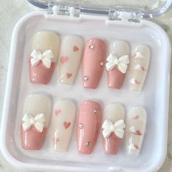Sweet heart with bow custom nails
