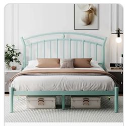 Queen Size Turquoise Metal Bed frame 