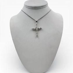 14k White Gold Marquise Diamond Cross Pendant with 15" Necklace.